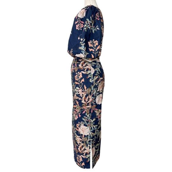 Cara Cara Andrea Floral Puff Sleeve Midi Dress in Navy Blue – Size 6 - Picture 3 of 7